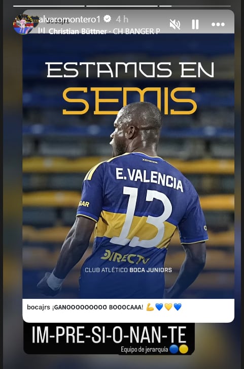 El mensaje de Álvaro Montero tras la remontada de Boca contra Racing. (Captura: @alvaromontero1 en Instagram)