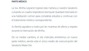 La salud de Mirtha Legrand: se conoció el parte médico oficial