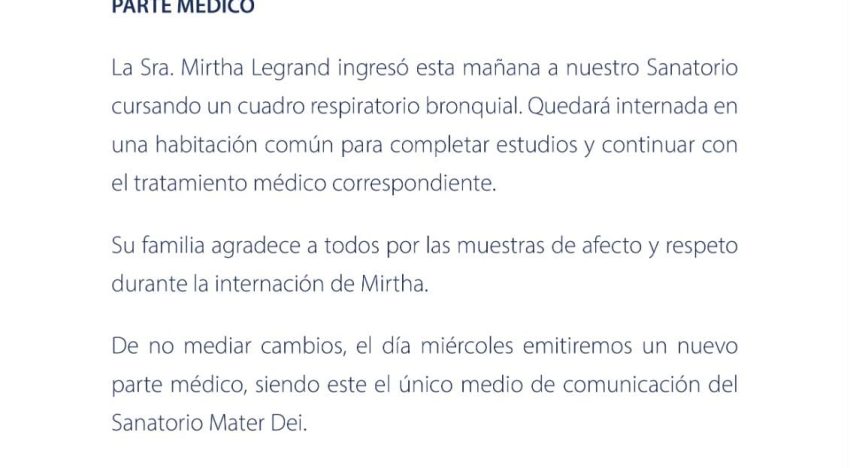La salud de Mirtha Legrand: se conoció el parte médico oficial