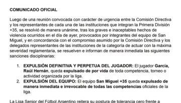 “Expulsión definitiva y perpetua”: la dura sanción al futbolista que agredió a un juez de línea en un partido de la liga Senior