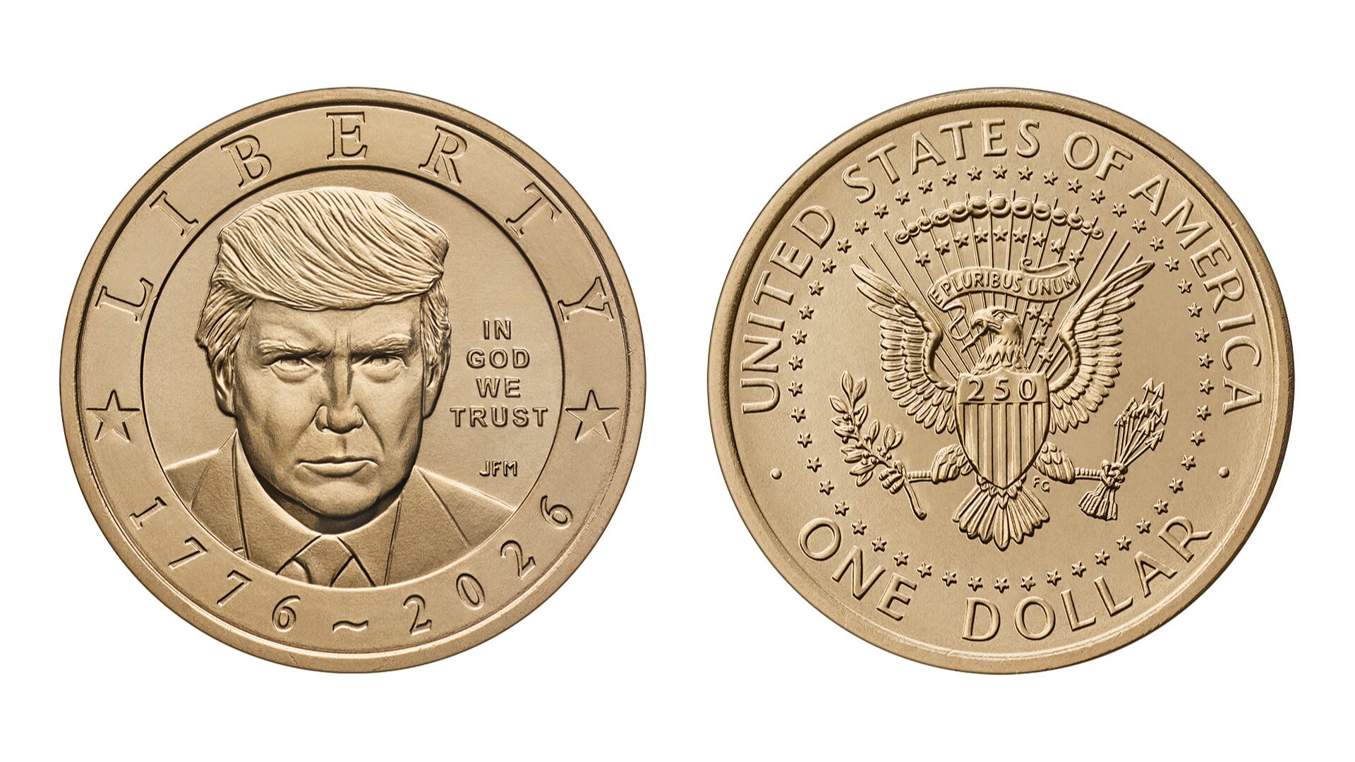 La Casa de Moneda de Estados Unidos lanzó una nueva moneda de un dólar con la imagen del presidente Donald Trump. (AP Graphic/Departamento del Tesoro)