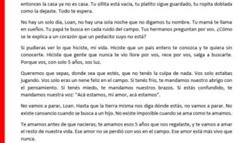 En medio del juicio por la desaparición de Loan Peña, su familia le dedicó una carta: “No vamos a parar hasta saber dónde estás”