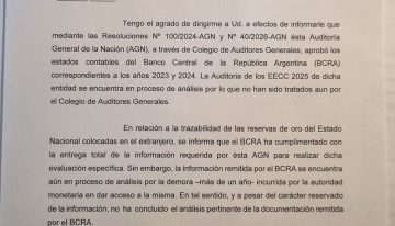 Un informe de la AGN dice que todavía no auditó las reservas de oro y contradice la versión que expuso Bausili en el Senado