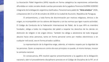 La Asociación de Pádel Argentino apartó de la delegación nacional a la jugadora Florencia Guerra Sodero por comentarios antisemitas
