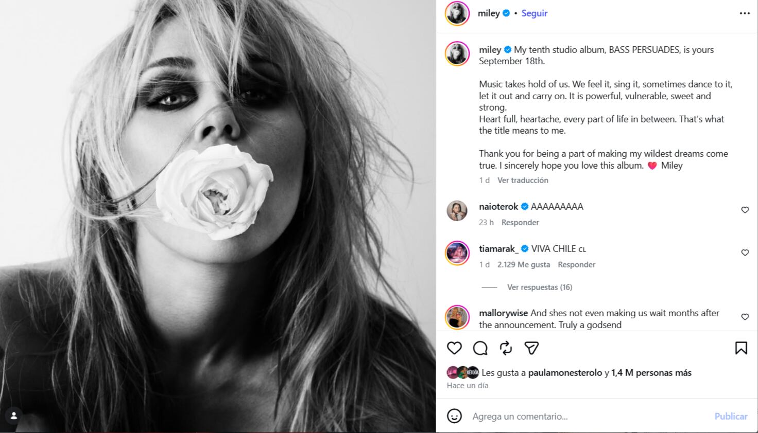 El anuncio de su nuevo disco. (Fuente: Instagram/miley)
