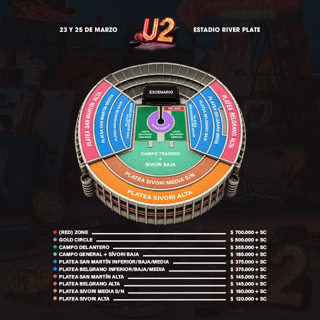 Cuáles son los precios de las entradas para U2 en River