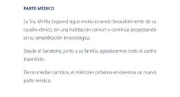 Difundieron un nuevo parte médico de Mirtha Legrand