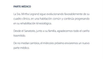 Difundieron un nuevo parte médico de Mirtha Legrand