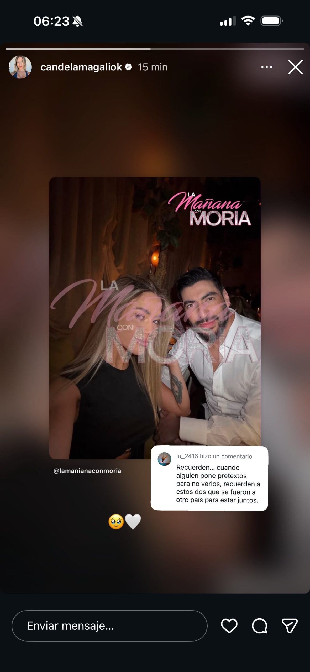La foto se la compartió Facundo Moyano a Moria Casán. Foto: instagram @candelamagaliok.