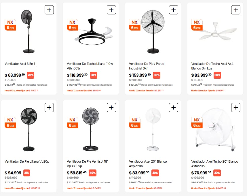 Algunas de las ofertas en ventilación en ChangoMas (Foto: ChangoMas).