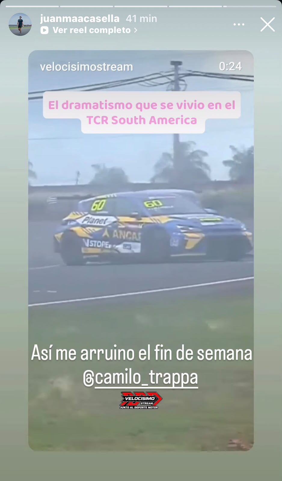 La picante historia de Casella tras el choque que provocó el toque de Trappa (Foto: Ig. @juanmacasella)