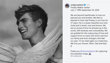 Cindy Crawford habló por primera vez tras la muerte de su hijo Presley Gerber: “Estamos destrozados”