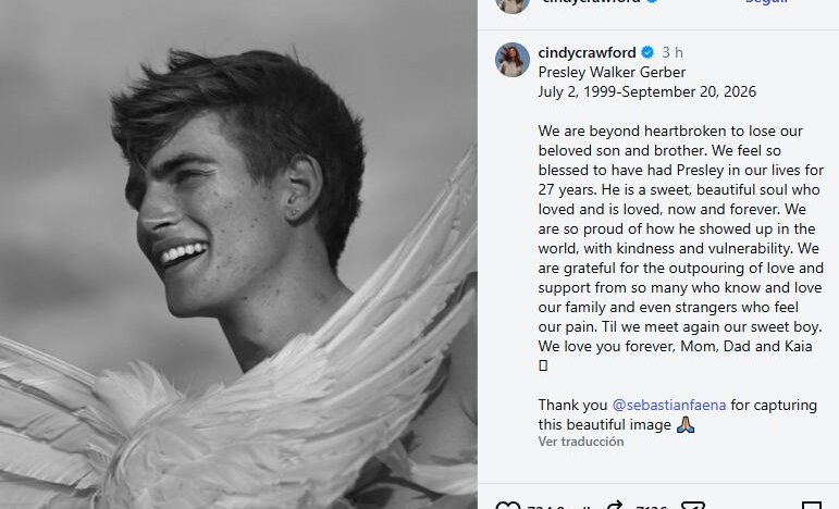 Cindy Crawford habló por primera vez tras la muerte de su hijo Presley Gerber: “Estamos destrozados”