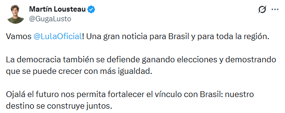 Martín Lousteau sostuvo que la victoria de Lula es “una gran noticia para Brasil y para toda la región”