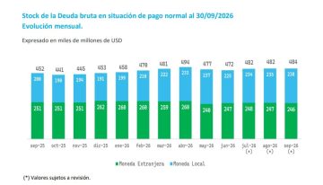 La deuda bruta volvió a crecer en septiembre, impulsada por los compromisos en pesos
