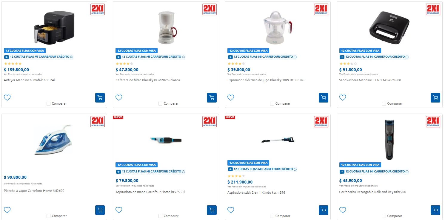 Algunos de los electrodomésticos en 2x1 (Foto: Carrefour).