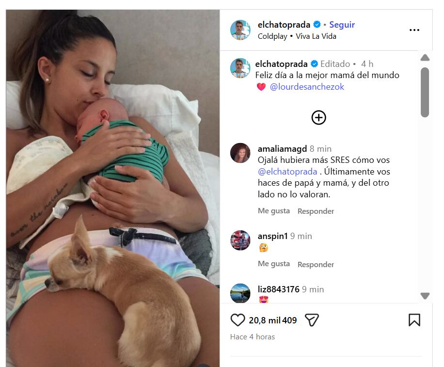 La dedicatoria de Chato Prada para Lourdes Sánchez. (Foto: Instagram/elchatoprada)