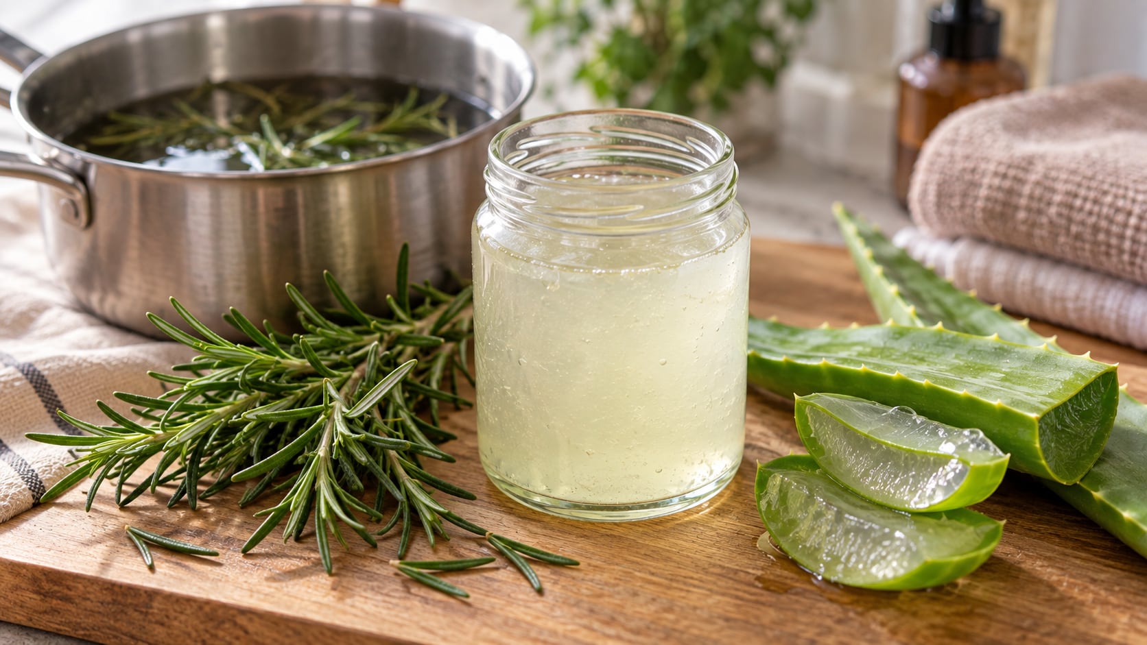 Cómo aprovechar el romero y el aloe vera para fortalecer el cabello. (Imagen generada con Chat GPT)