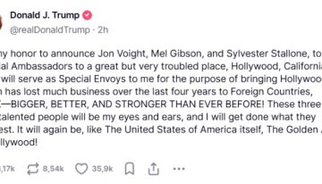 Trump anunció a Stallone, Gibson y Voight como sus «ojos y oídos» en Hollywood