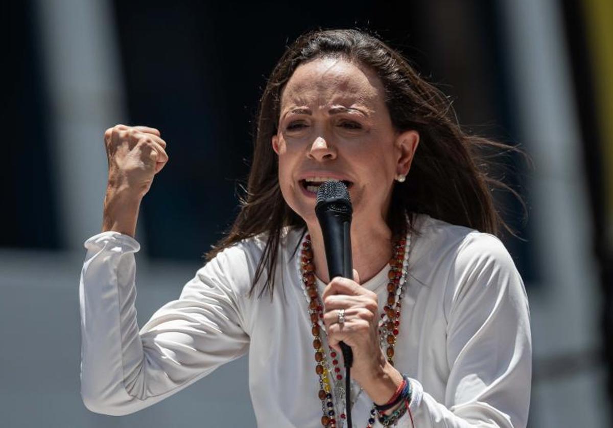 Imagen de archivo de María Corina Machado durante una manifestación en Caracas