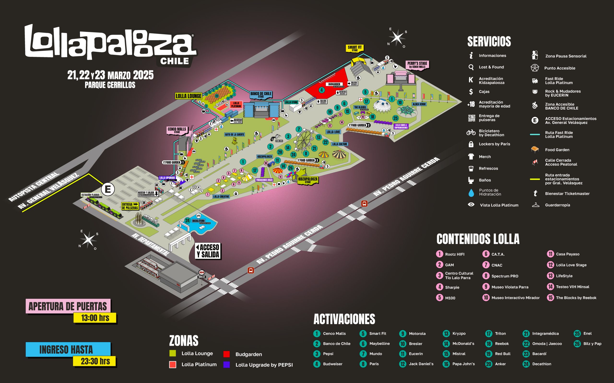 Lollapalooza Chile 2025: Mapa de ubicaciones y escenarios 