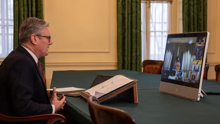 Starmer, durante la reunión por videoconferencia con el resto de líderes