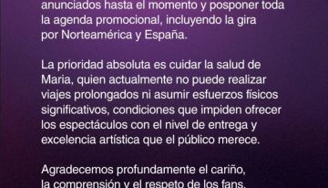 María Becerra cancela su gira tras complicaciones de salud: «Perdí fuerza»