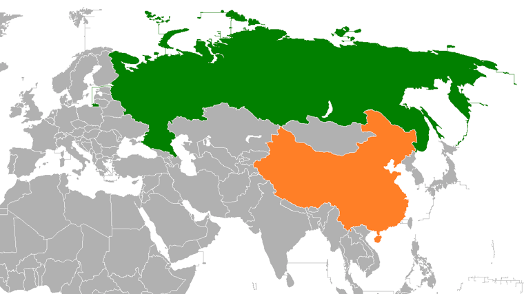 Frontera en tre Rusia (verde) y China (naranja)