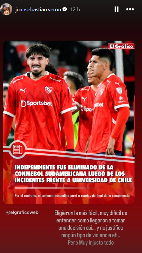 Juan Sebastián Verón criticó el fallo de la Conmebol: Eligieron la más fácil