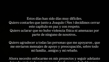 Fran Maira confirmó su término con Nes y descartó actos de violencia pese a denuncias