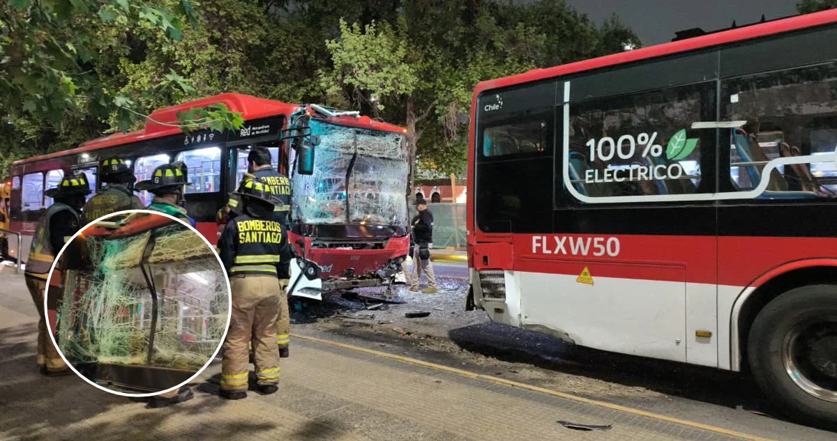 Buses RED protagonizan choque en plena Alameda: uno de los conductores se habría dormido al volante