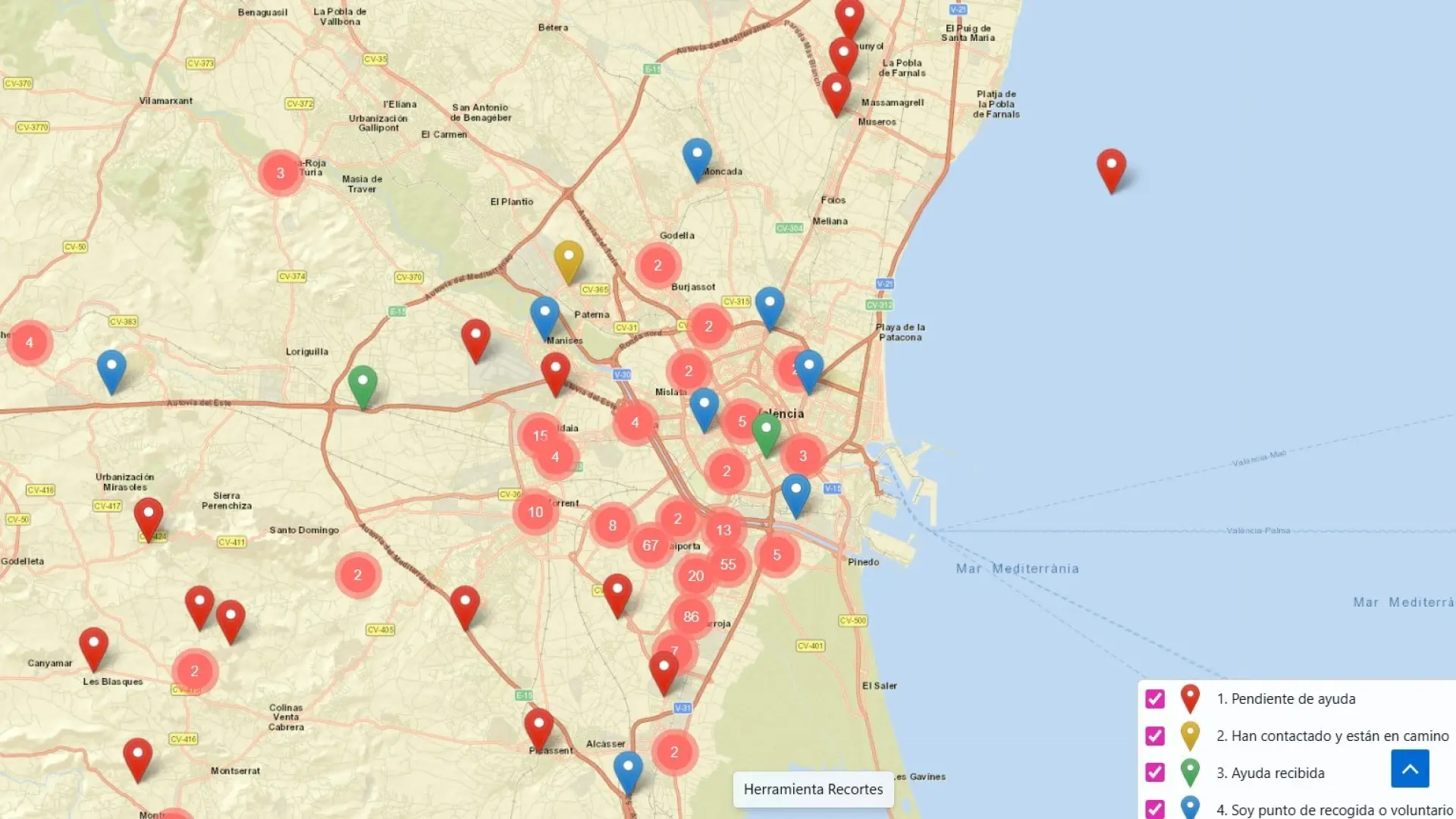 AyudaTerreta: el mapa virtual que organiza la ayuda a los afectados por la DANA en Valencia