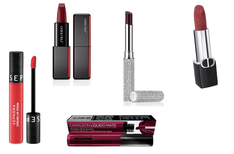 Cream Lip Stain Sephora Collection (13,99 euros, solo en Sephora); Labial ModernMatte Powder Lipstick 521 Nocturnal de Shiseido (40 euros); Black Honey Diamond de Clinique (31 euros); Rouge Dior 720 Icone Velvet (49 euros); Camaleon líquido Mate (10,85 euros).