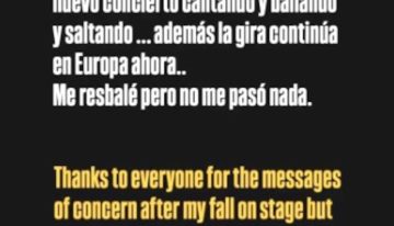 Laura Pausini reacciona luego de sufrir tremenda caída en pleno concierto en Milán