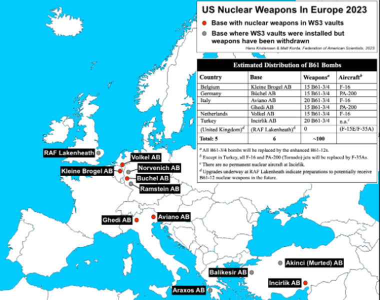 Bombas nucleares estadounidenses en suelo europeo