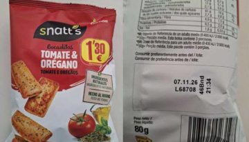 La AESAN alerta de la presencia de partículas metálicas en un lote de bocaditos de tomate y orégano de la marca Snatt's