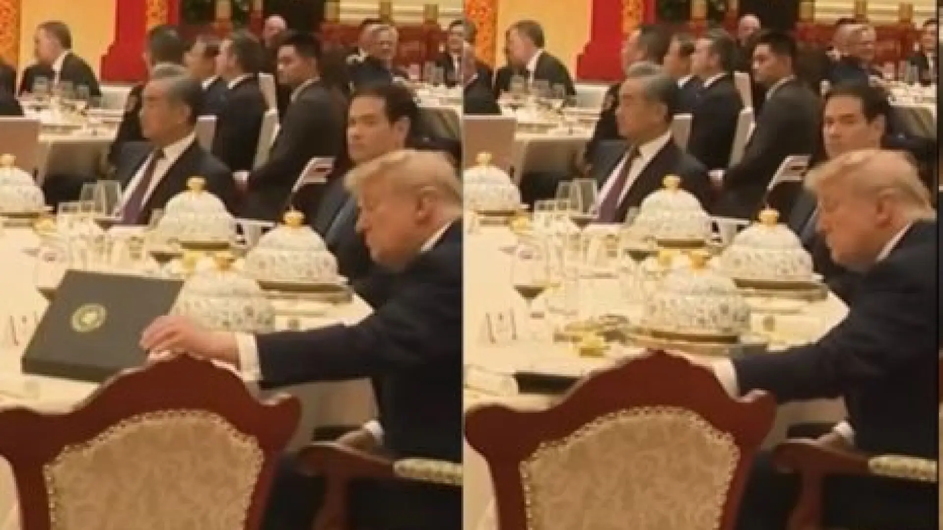 Este vídeo no muestra a Trump revisando la carpeta de Xi Jinping: es su propia carpeta y se la lleva al atril para dar su discurso