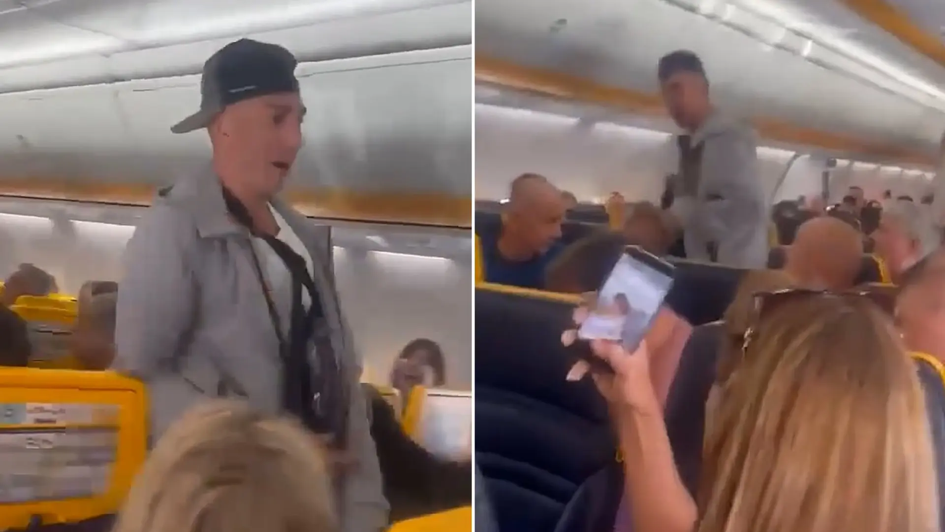 Las imágenes de un gamberro que obligó a un vuelo de Ryanair con destino Tenerife a aterrizar de emergencia en Portugal