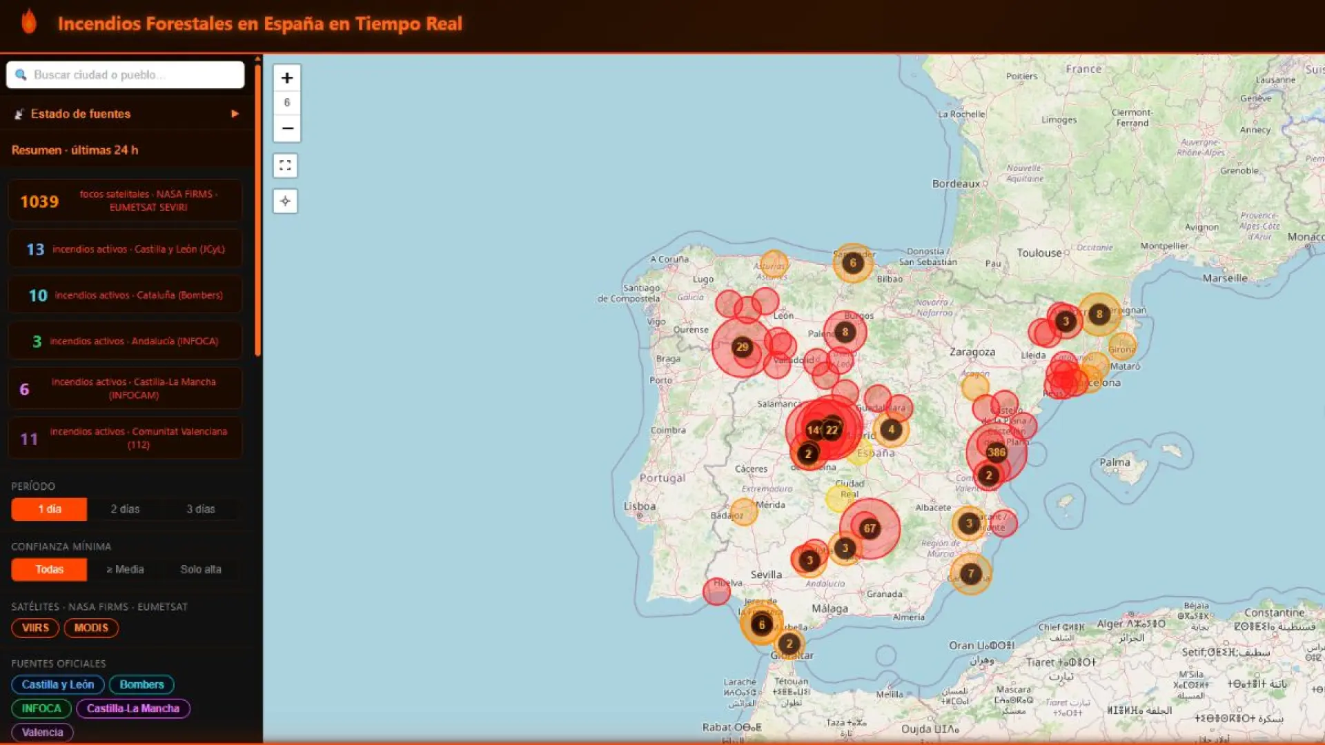 Este mapa permite seguir los incendios de España casi en tiempo real con datos oficiales y de satélites