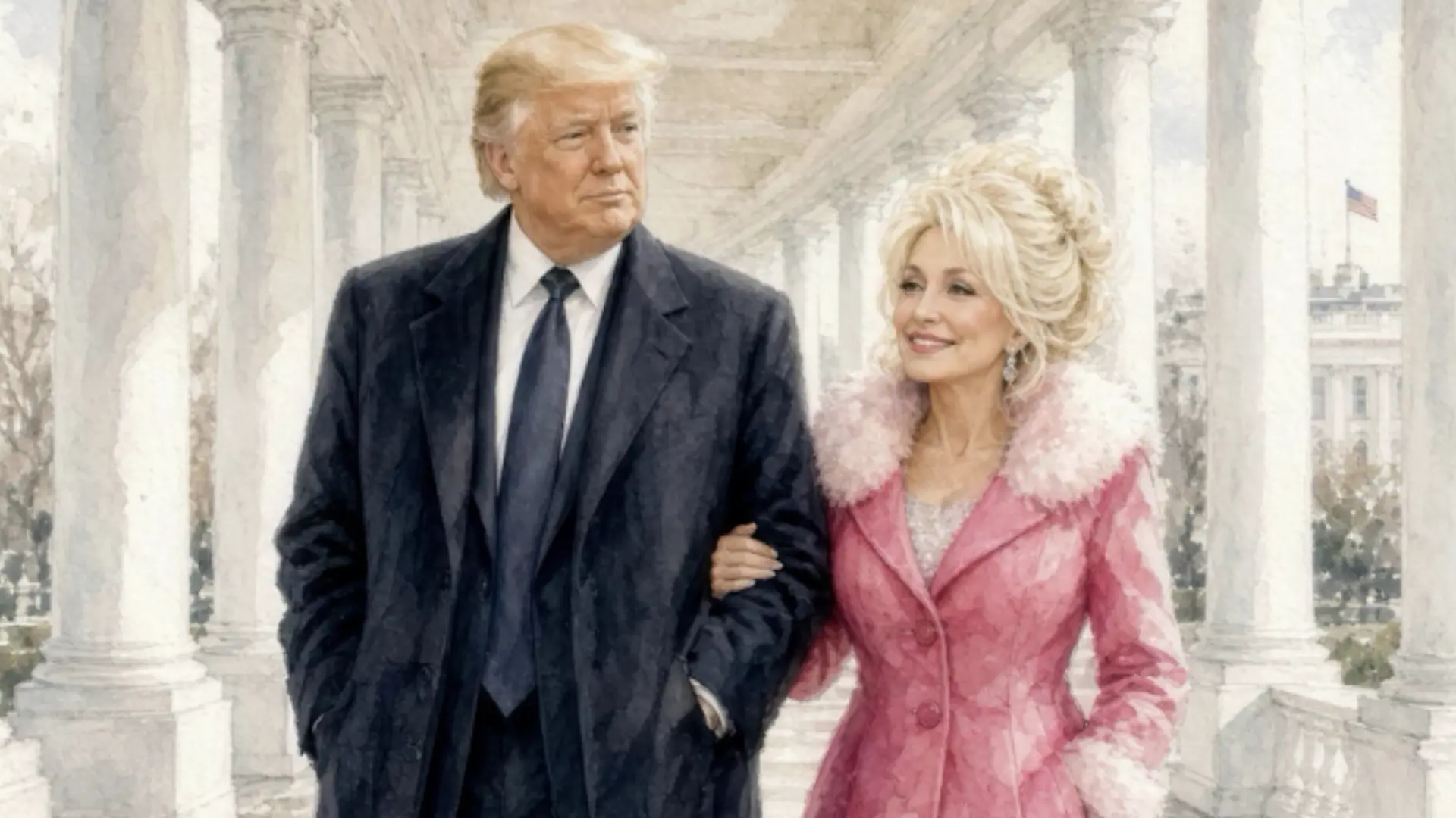 Trump publica un dibujo con Dolly Parton agarrada de su brazo