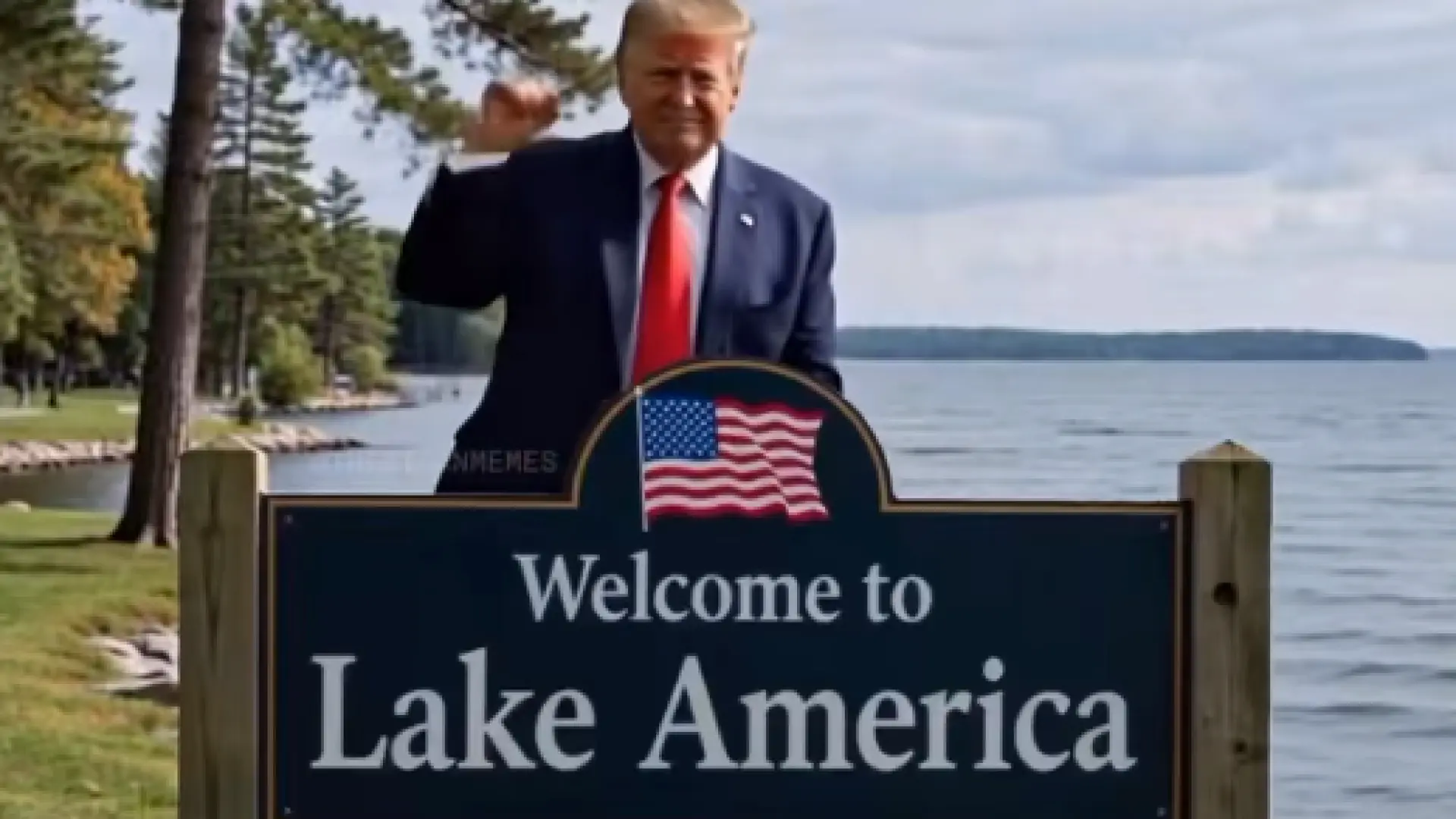 Trump publica un vídeo con IA donde cambia el cartel del 'Lago Ontario' por 'Lago América' y Canadá responde con un letrero gigante