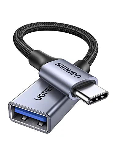 UGREEN Adaptador USB a Tipo C 3.0 Cable OTG de Aluminio Nylon 5Gbps Compatible con iPhone 16 Plus Pro Max MacBook Air iPad Galaxy S24 S23 Note 20 Huawei (Gray)