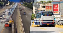 Cuando China tiene un atasco, un camión acude en su rescate con una misión: crear más carriles de la nada