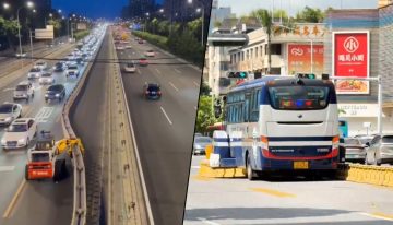 Cuando China tiene un atasco, un camión acude en su rescate con una misión: crear más carriles de la nada