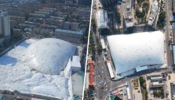 Una obra enfrente de casa es un sinvivir para todo el mundo. China tiene una solución: cúpulas inflables