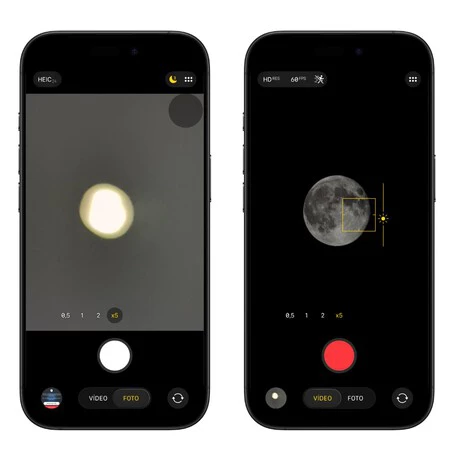 Diferencia de una foto de la luna en "Foto" o "Vídeo"