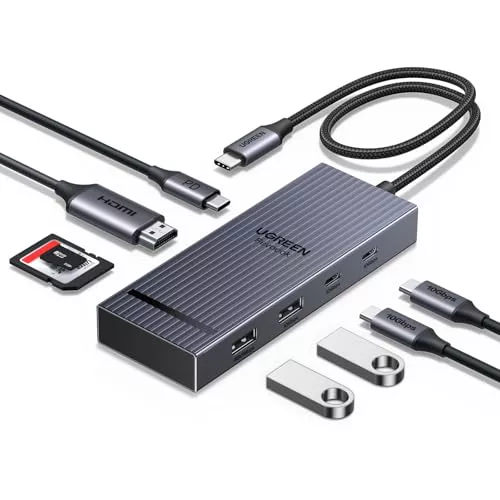 UGREEN Revodok Pro 108 10Gbps Hub USB C HDMI 4K 60Hz Lector de Tarjetas SD TF PD 100W Adaptador Multipuerto 8 en 1 Docking Station USB C Compatible con MacBook iPad Pro Air M4 Surface iPhone 16