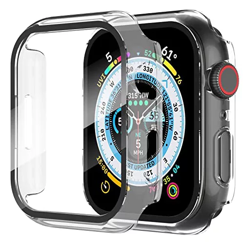 Diruite 2 Piezas Funda para Apple Watch Series 6/5/4/SE 44mm Protector Pantalla Cristal Templado Incorporado HD Protección Completa PC Dura Estuche Case,Transparente,44mm