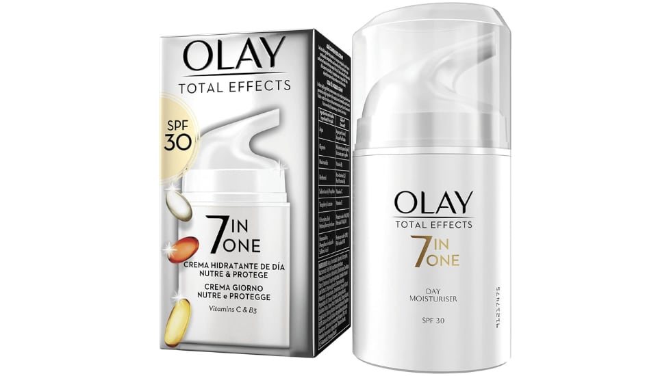 Crema antiarrugas con protección solar Total Effects 7 en 1, de Olay.