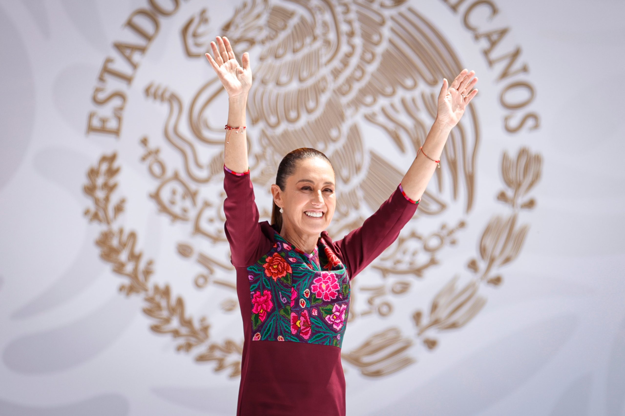 Claudia Sheinbaum durante su mensaje por su primer año de Gobierno, en el Zócalo de Ciudad de México, este domingo.